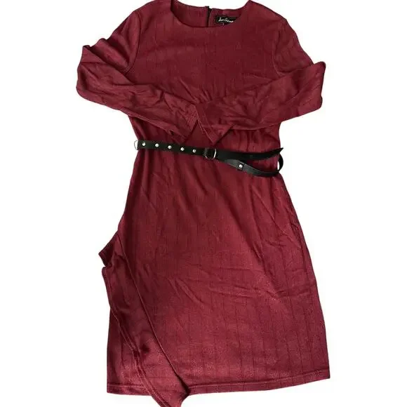 Sam Edelman Maroon, Belted, Lined, Long Sleeve Mini Dress- 6 - Picture 1 of 12